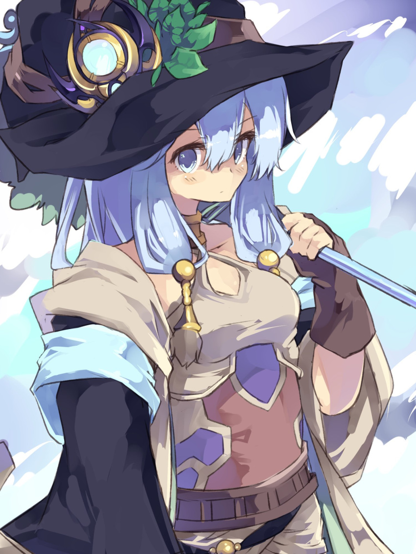 1girl, ariel_priestess_of_the_nekroz, blue_eyes, blue_hair, blush, duel_monster, gishki_ariel, hat