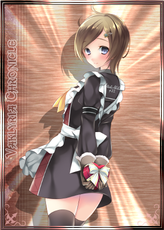 1girl, amy_apple, arms_behind_back, ayase_hazuki, black_legwear, blue_eyes, brown_hair, hair_ornament, heart, looking_at_viewer, lowres, senjou_no_valkyria, senjou_no_valkyria_3, short_hair, smile, solo, thigh-highs