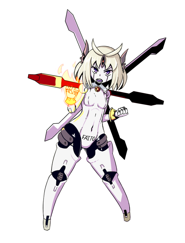 >:o, 1girl, :o, android, automaton_(monster_girl_encyclopedia), blonde_hair, body_writing, breasts