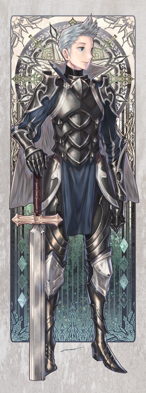 1boy, amatari_sukuzakki, armor, blue_hair, boots, cyrus_(fire_emblem_if), european_clothes, fire_emblem