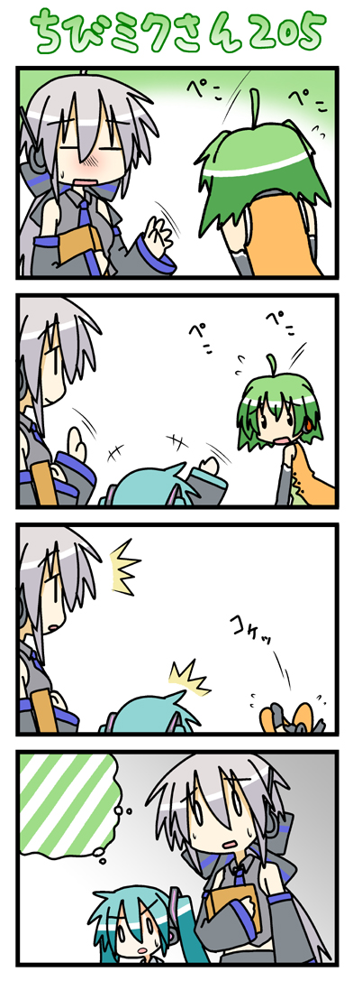 /\/\/\, 0_0, 4koma, ahoge, chibi, chibi_miku, comic, dojikko