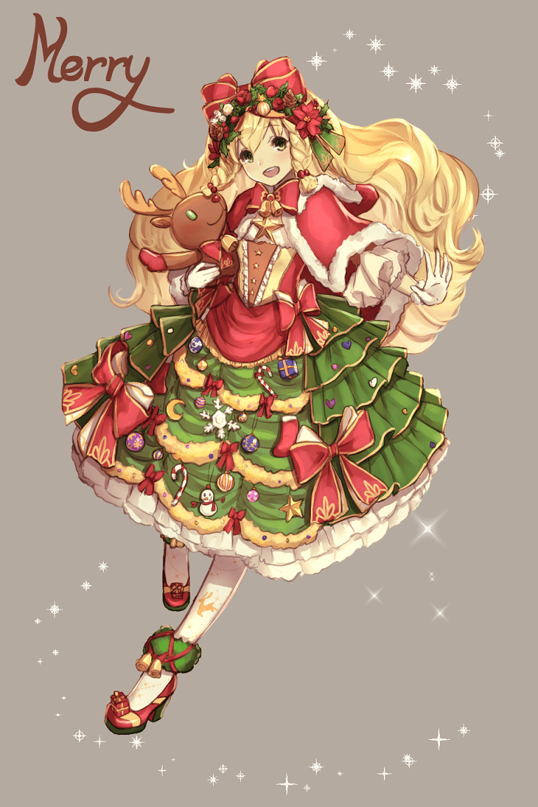 1girl, bangs, bell, blonde_hair, bow, bowtie, box, braid