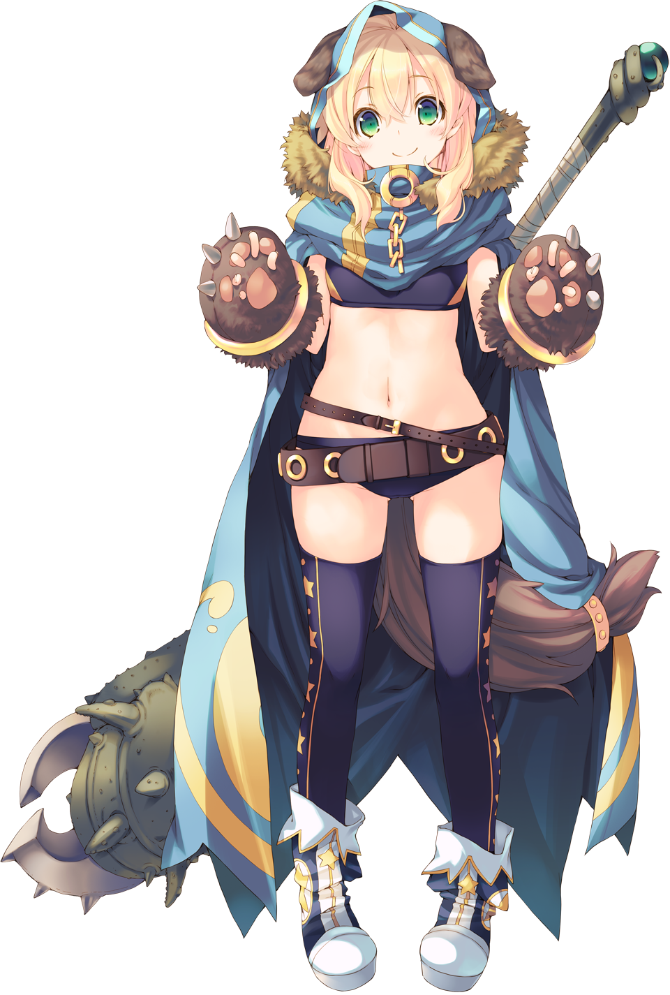 1girl, animal_ears, aquaplus, belt, blonde_hair, chains, club, dungeon_travelers_2