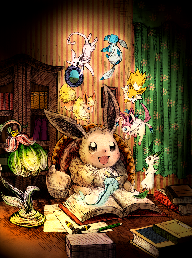:d, black_eyes, blue_eyes, book, brown_eyes, cabinet, chair, curtains