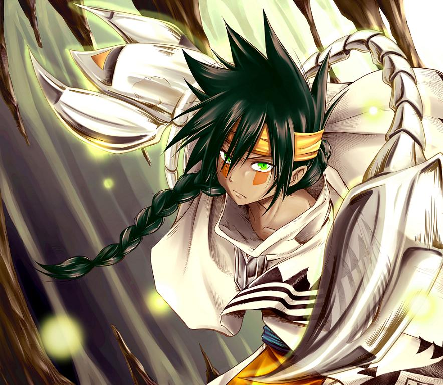 >:(, 1boy, braid, cape, character_request, facepaint, green_eyes, green_hair