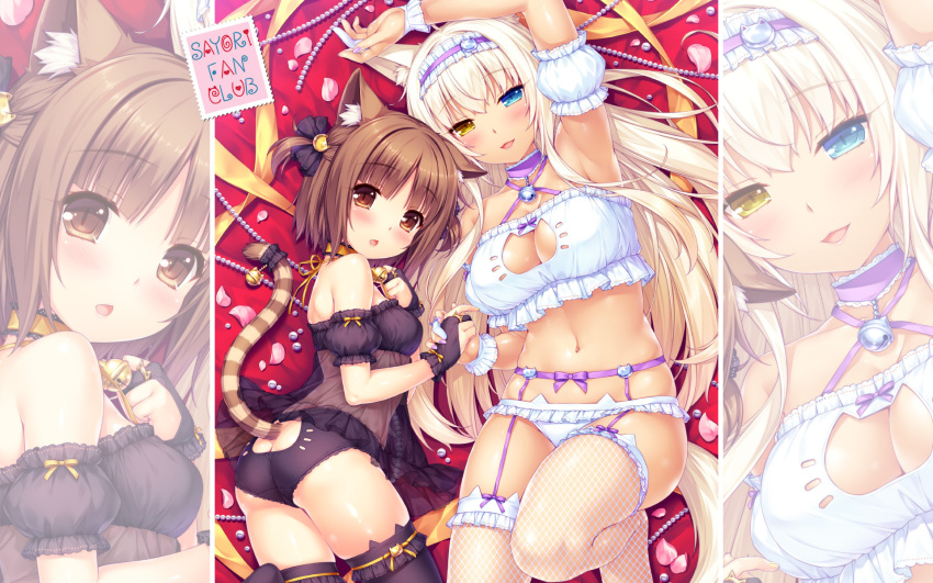 2girls, :3, :d, adapted_costume, animal_ears, arm_up, armpits, artist_name