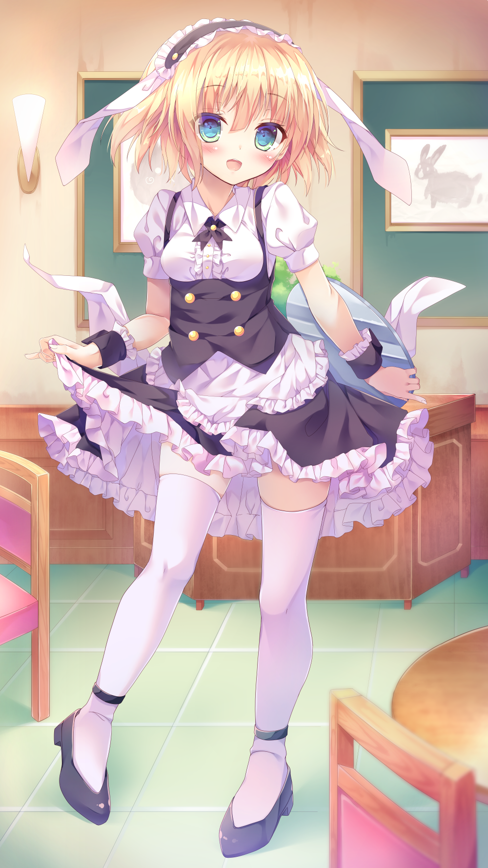 1girl, blonde_hair, blush, cedama, fleur_de_lapin_uniform, gochuumon_wa_usagi_desu_ka?, highres, kirima_sharo