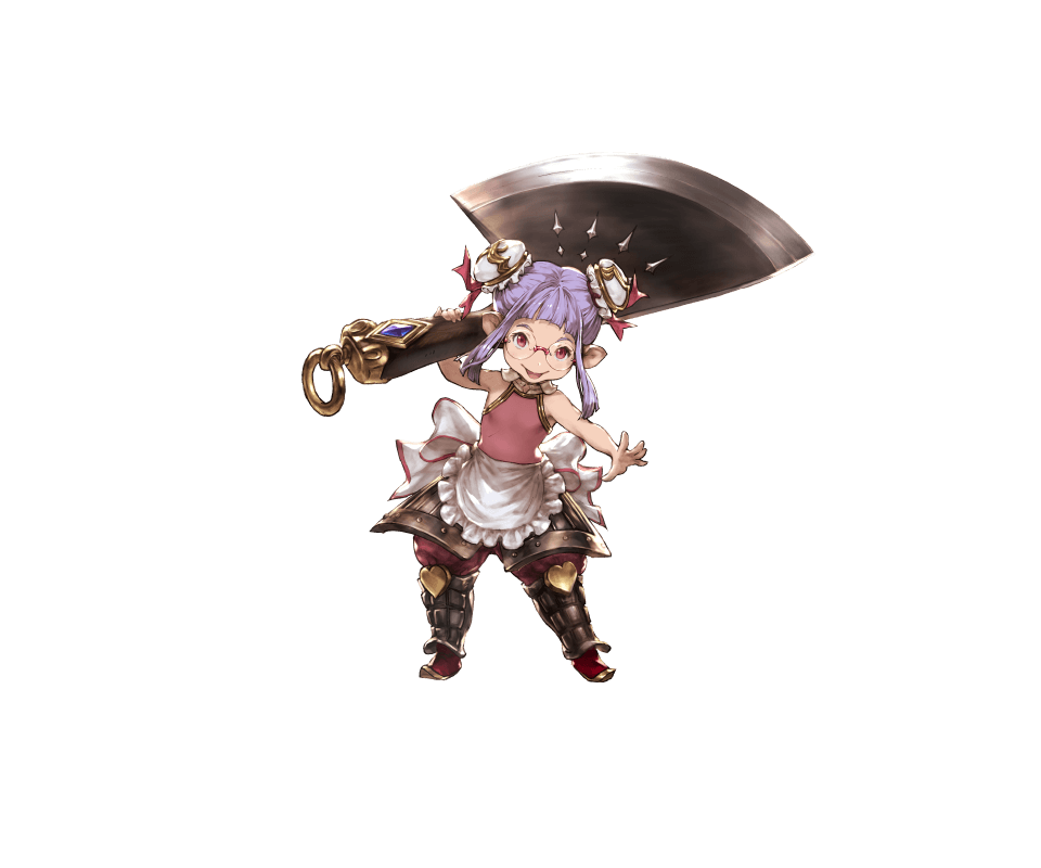 1girl, apron, axe, boots, double_bun, elmelaura, glasses, granblue_fantasy