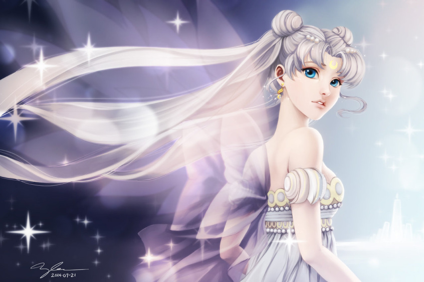 1girl, 2014, bangs, bare_shoulders, bishoujo_senshi_sailor_moon, blue_eyes, dated, detached_sleeves