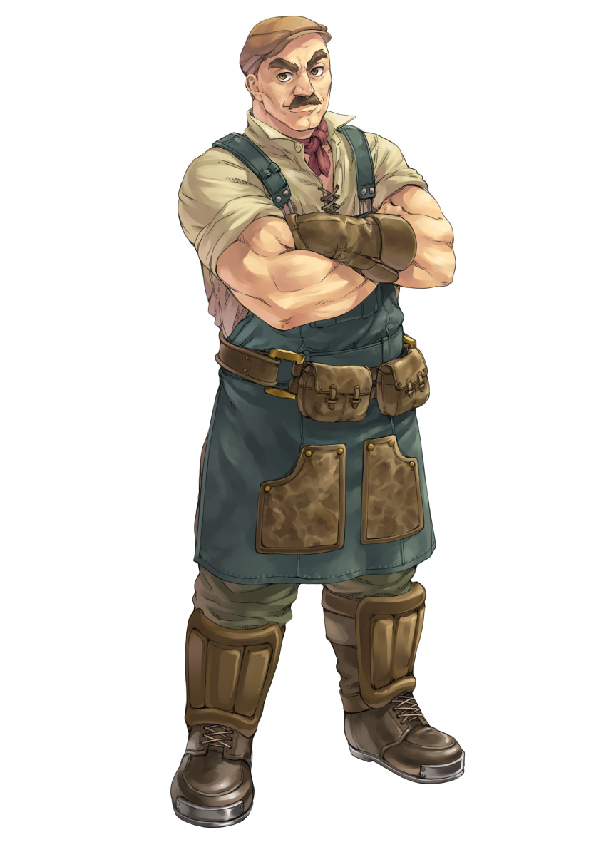 1boy, absurdres, apron, atelier_(series), atelier_rorona, boots, brown_eyes, brown_hair