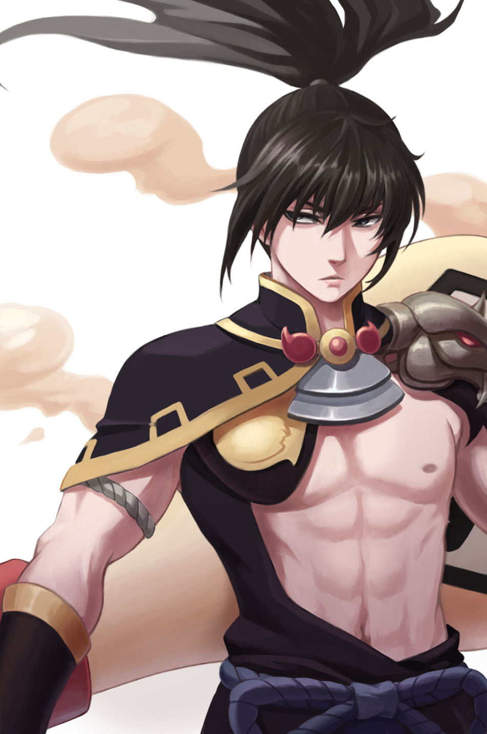 1boy, abs, bangs, bei_ju_luoxuan_wan, black_eyes, black_hair, chest, closed_mouth