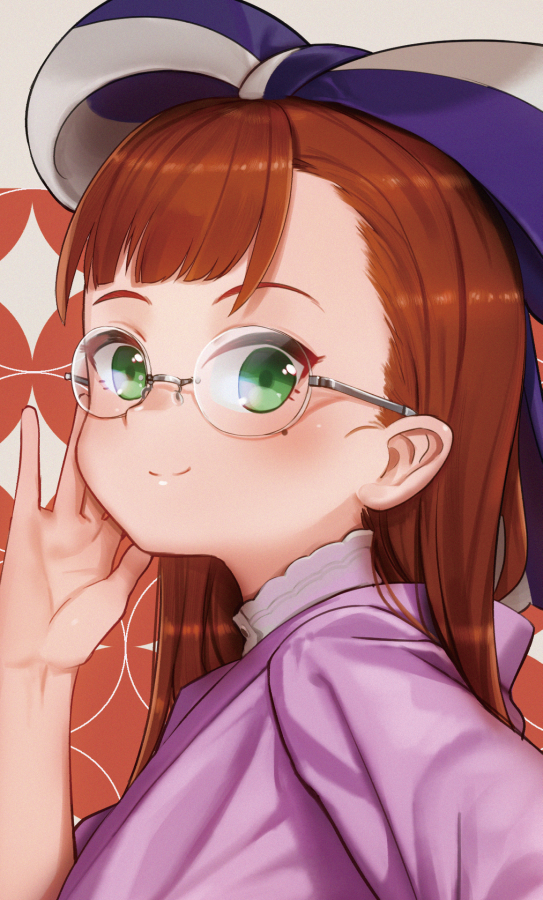 1girl, adjusting_glasses, anne_(wixoss), bangs, bespectacled, blunt_bangs, blush, bow