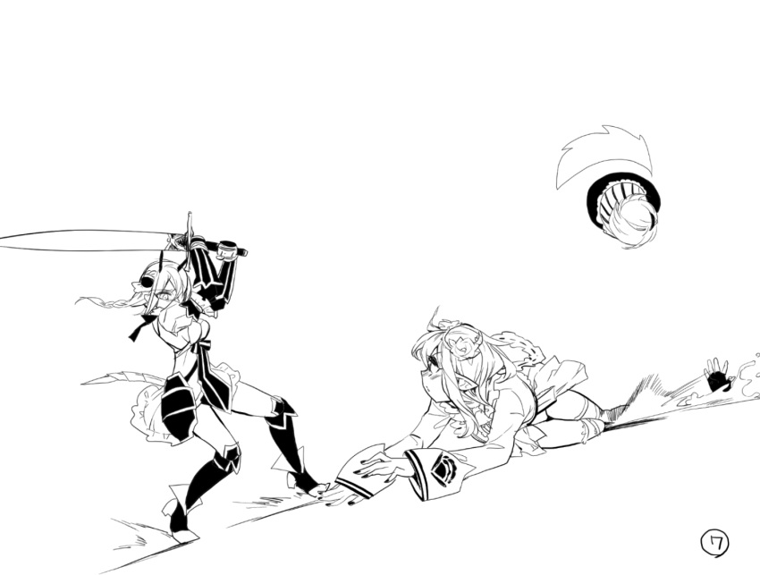 2girls, cranberry_(mahoiku), edoya_pochi, fighting, genderswap, genderswap_(mtf), horns, la_pucelle_(mahoiku)