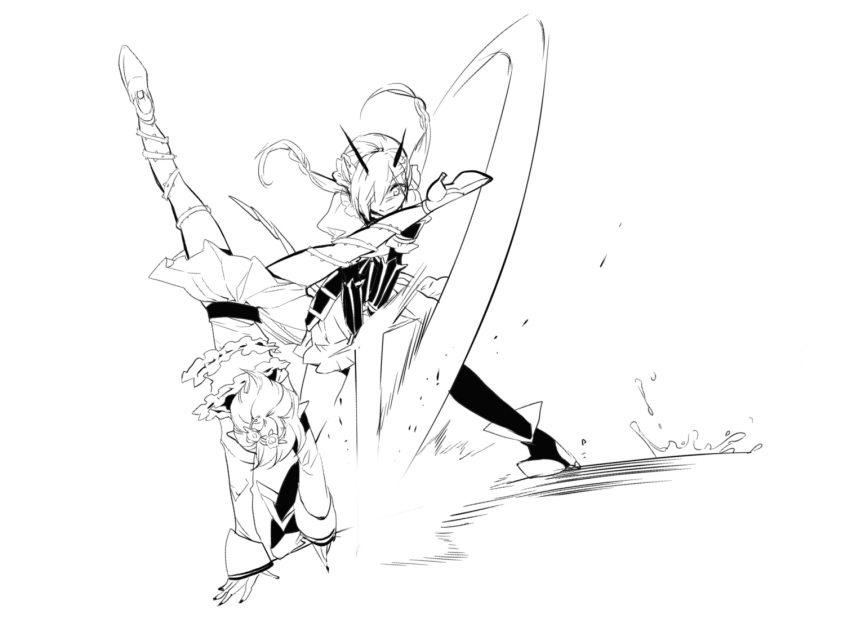 2girls, cranberry_(mahoiku), edoya_pochi, fighting, genderswap, genderswap_(mtf), horns, la_pucelle_(mahoiku)