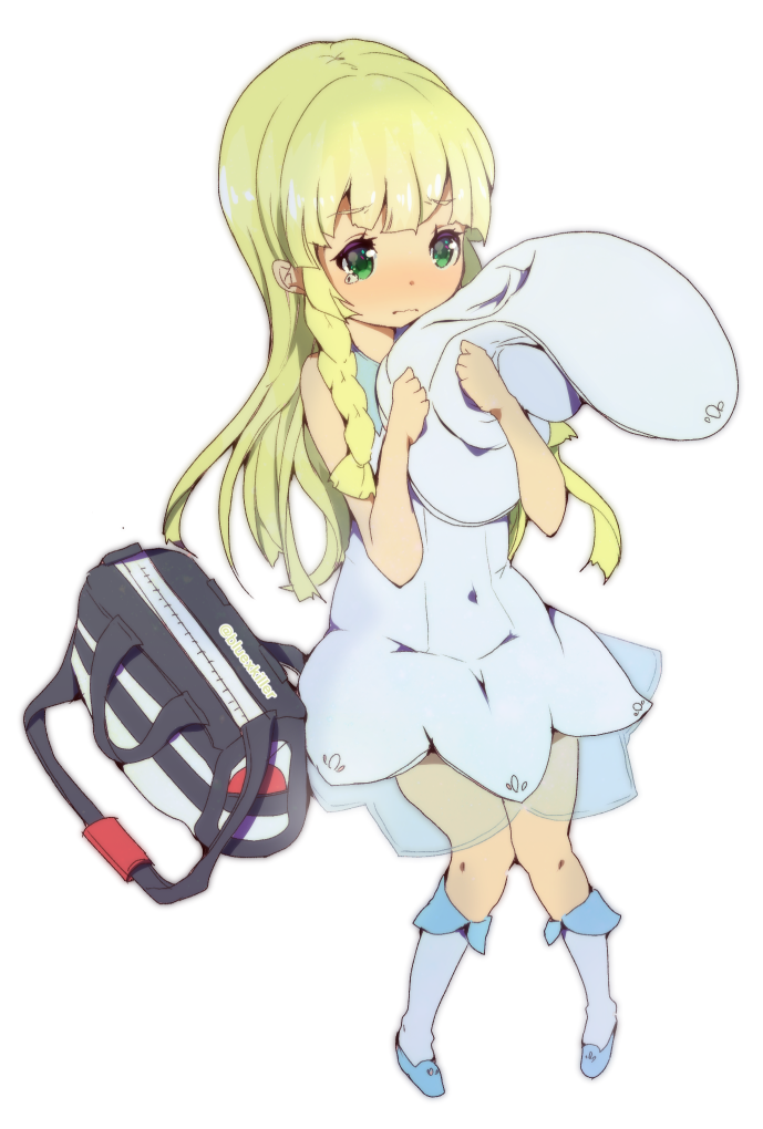 bag, bangs, blonde_hair, blue_shoes, blunt_bangs, braid, doku_denpa_(blue_killer), dress