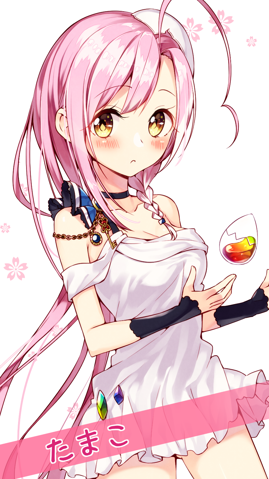 1girl, ahoge, bangs, bare_shoulders, black_gloves, blush, braid, breasts
