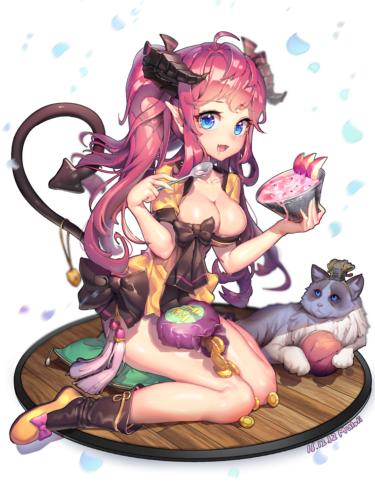 1girl, ahoge, animal, animal_ears, artist_name, bag, bangs, basket