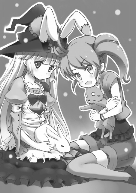 animal_ears, bunny, bunny_ears, cat, fuyu_no_kareha, irisu_kyouko, irisu_syndrome, monochrome