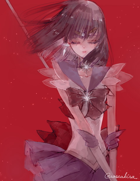 1girl, aose_akira, artist_name, bangs, bishoujo_senshi_sailor_moon, black_hair, bow, circlet