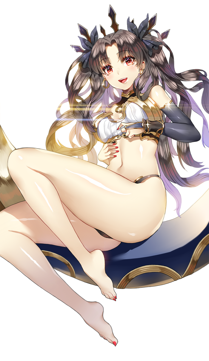 1girl, :d, arm, armlet, ass, bare_arms, bare_legs, bare_shoulders
