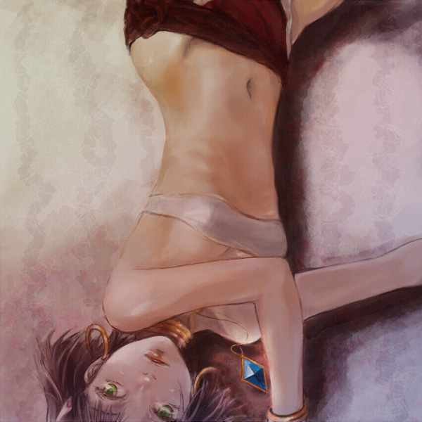 bandeau, bandeau_bikini, bracelet, earrings, flat_chest, fushigi_no_umi_no_nadia, green_eyes, jewelry