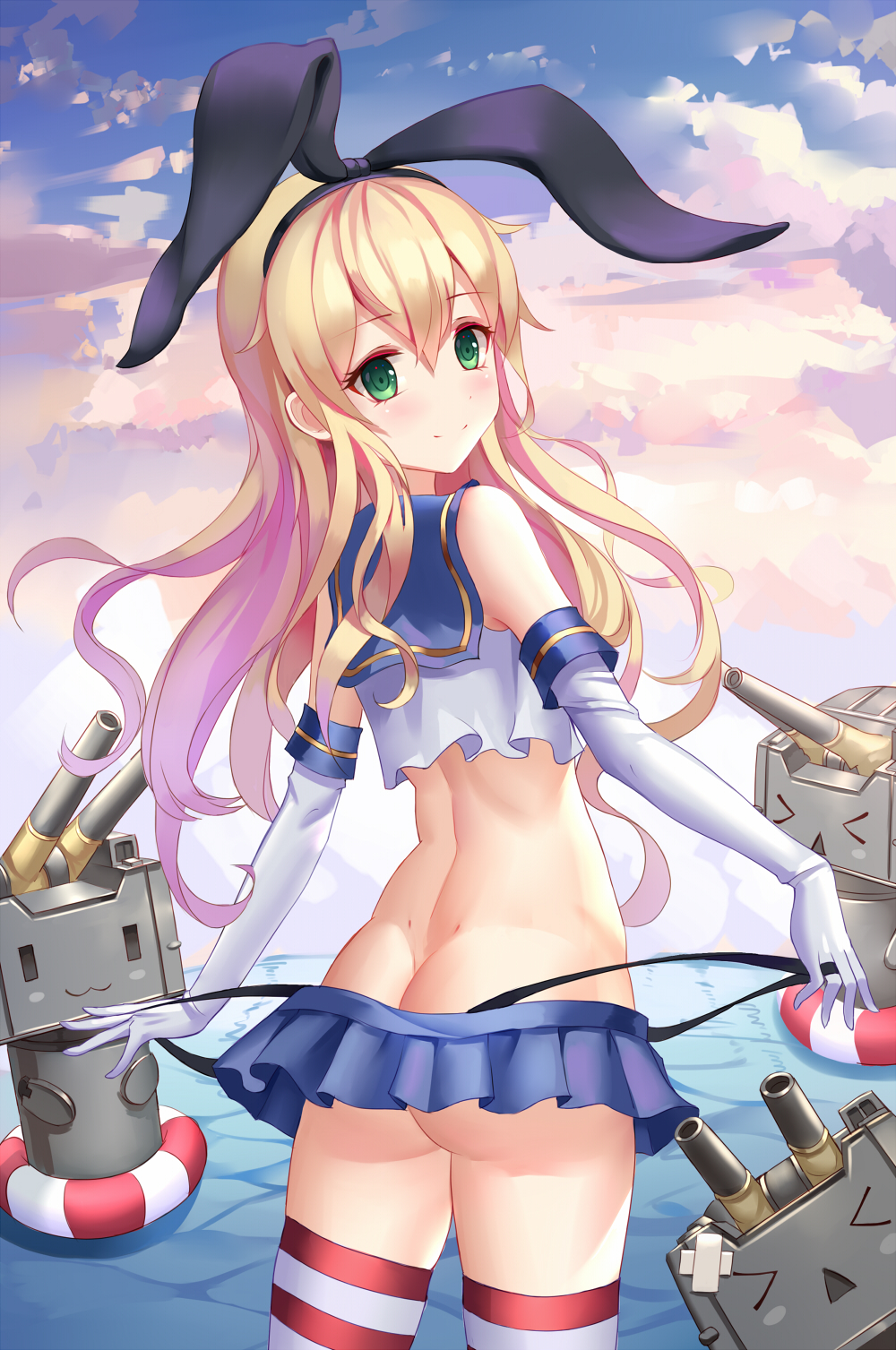1girl, animal_ears, ass, bandaid, bandaid_on_forehead, bangs, bare_shoulders, black_panties