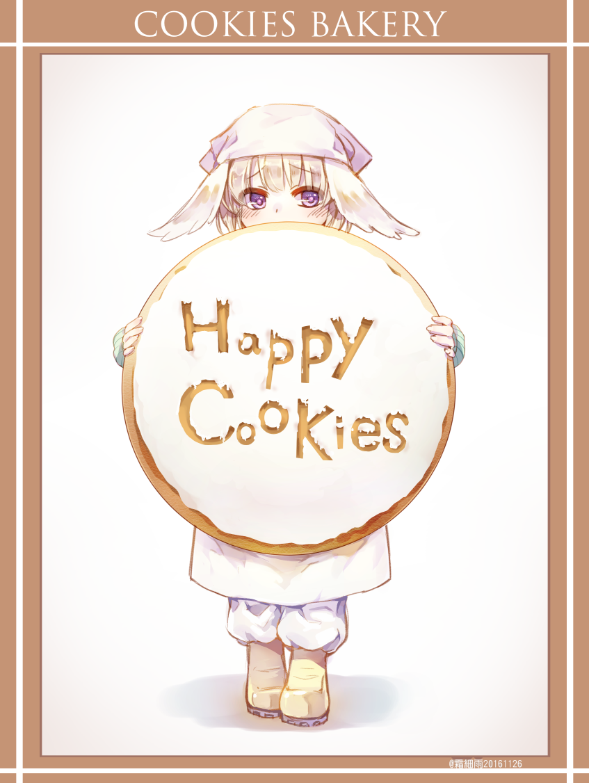1girl, 2016, animal_ears, blush, boots, brown_boots, brown_hair, cookie