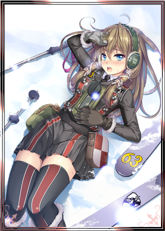1girl, blue_eyes, brown_gloves, brown_hair, carisa_contzen, earmuffs, gloves, long_hair