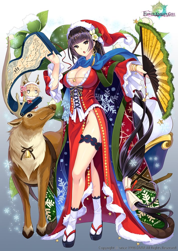 1girl, :o, absurdly_long_hair, black_hair, blue_scarf, bodice, bracelet, breasts