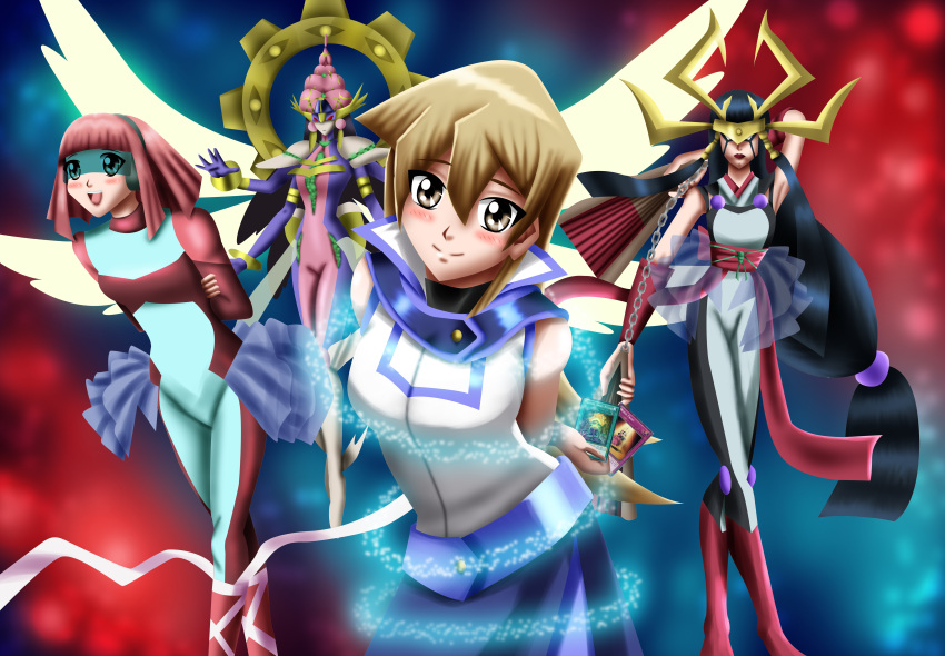 4girls, arms_behind_back, blonde, cyber_angel_benten, cyber_angel_vishnu, cyber_tutu, pink_hair, sincity2100
