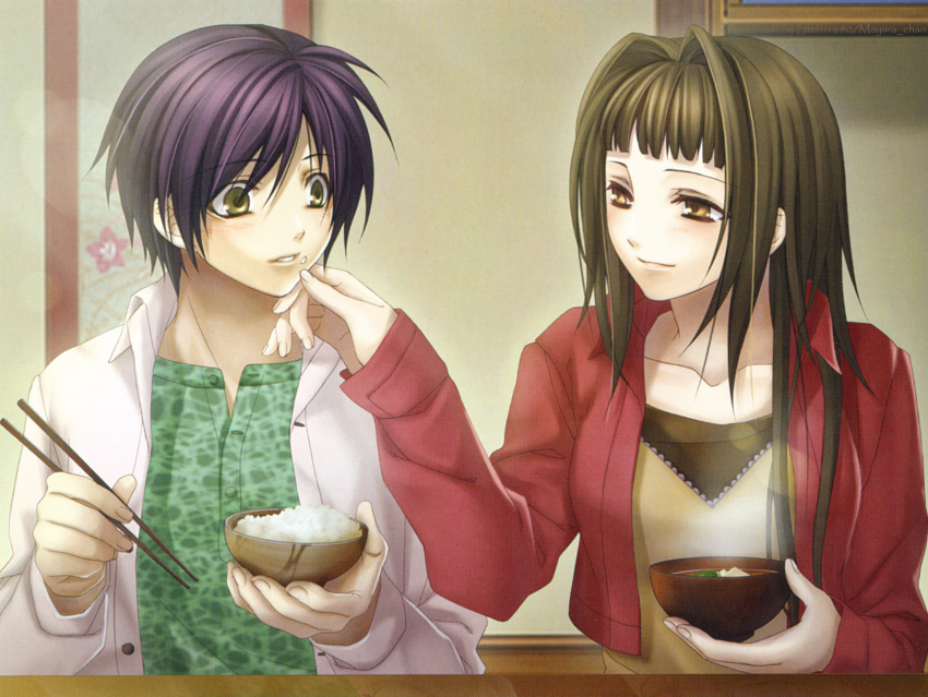 hiiro_no_kakera, inukai_shinji, kasuga_tamaki, kazuki_yone, purple_hair, yellow_eyes