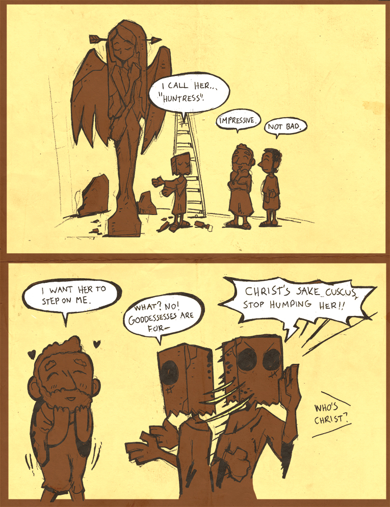 2koma, arrow, arrow_in_head, artist_self-insert, bag, blush, comic, commentary
