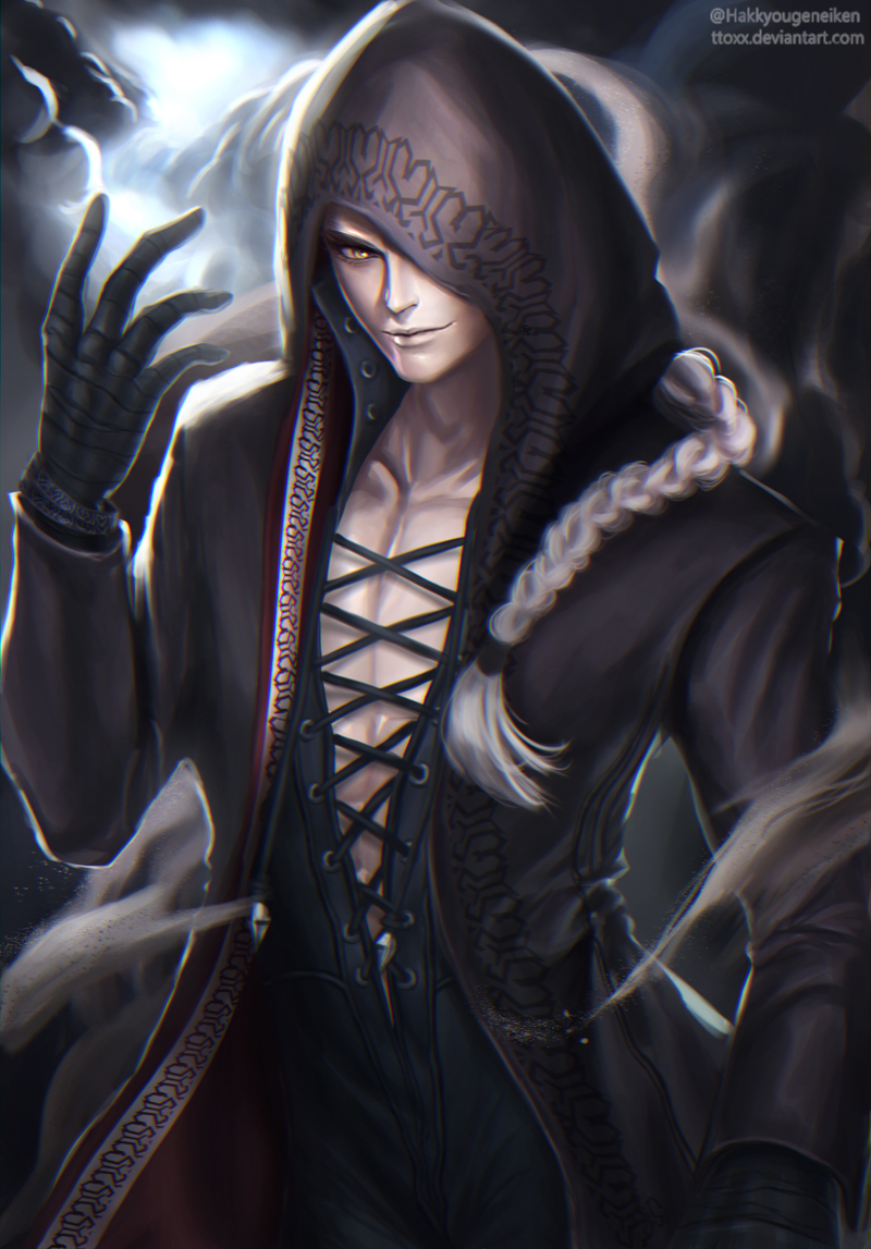 1boy, artist_name, bandage, braid, clouds, cloudy_sky, gloves, hood, hoodie, kukri_(kof), long_hair, sand, sky, solo, the_king_of_fighters, the_king_of_fighters_xiv, toxicface, white_hair, yellow_eyes