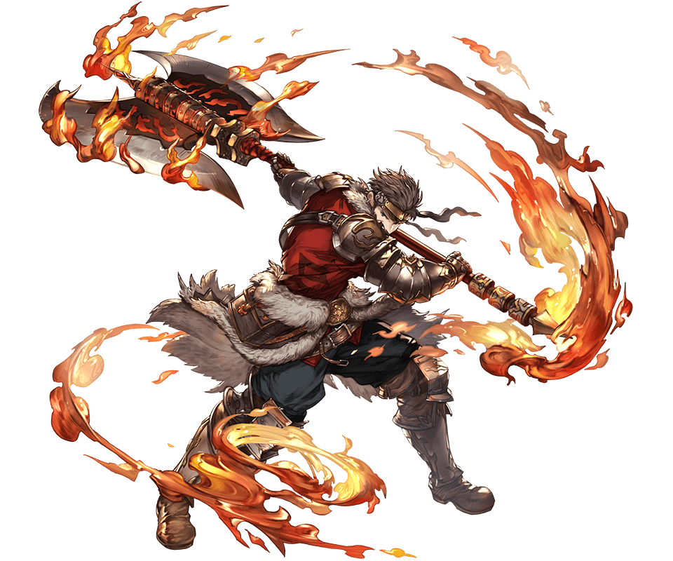 1boy, axe, back, belt, blue_eyes, boots, brown_hair, fire