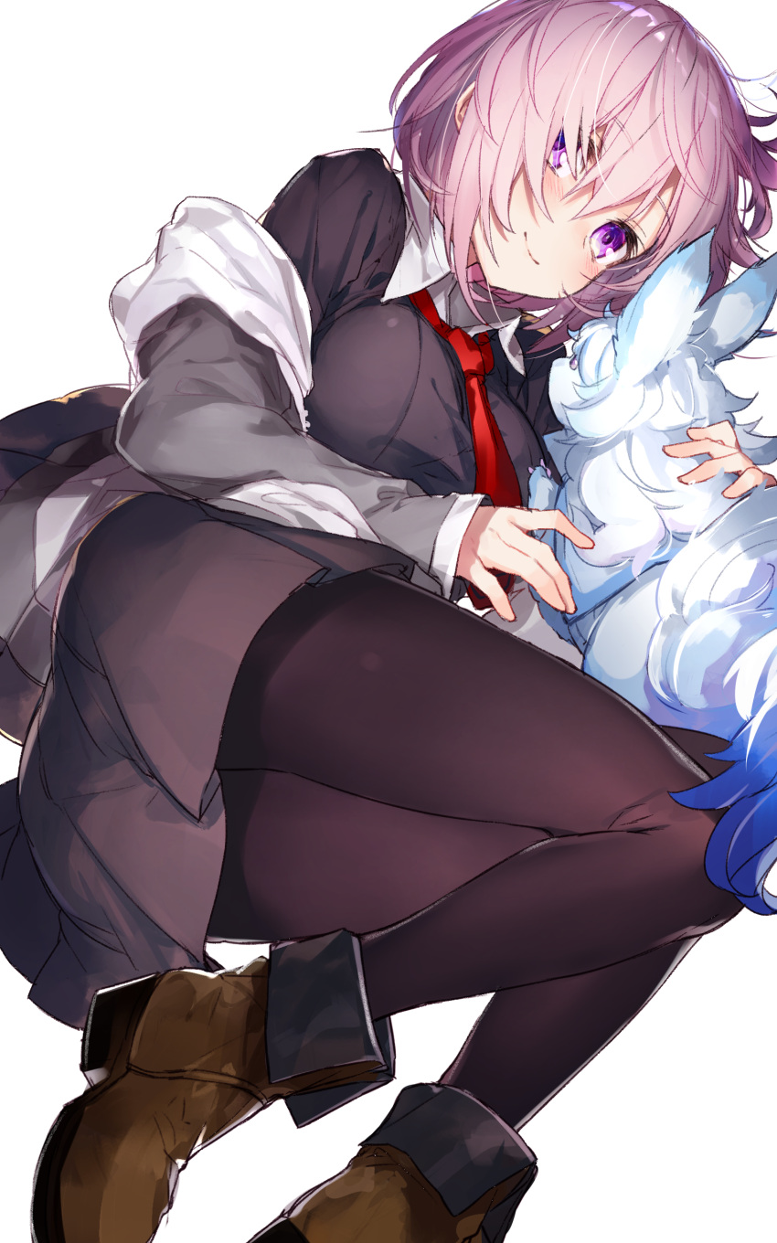 1girl, absurdres, black_legwear, boots, collared_shirt, fate/grand_order, fate_(series), fou_(fate/grand_order)