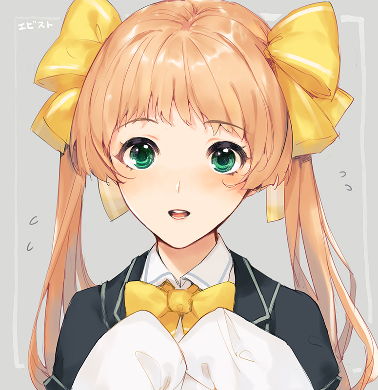 1girl, 8_beat_story, blush, bow, brown_hair, character_request, ekao, green_eyes