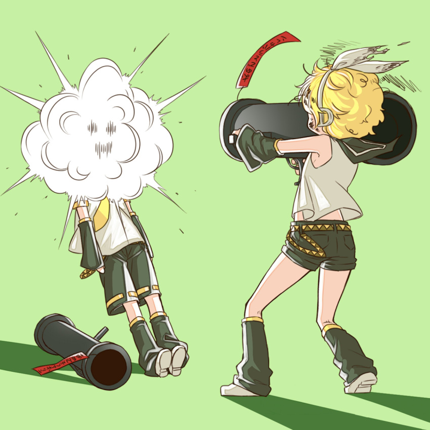 1boy, 1girl, 2016, arm_warmers, arms_at_sides, bazooka, belt, birthday
