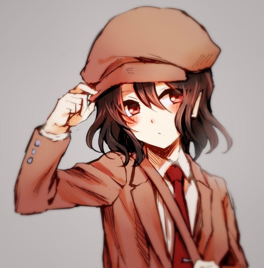 1girl, :/, adjusting_clothes, adjusting_hat, asada_ryou, black_hair, blush, cabbie_hat