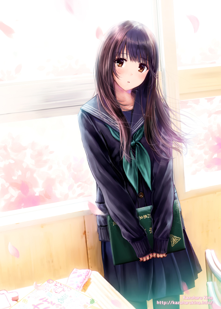1girl, artist_name, backlighting, bangs, black_hair, black_legwear, black_skirt, blush
