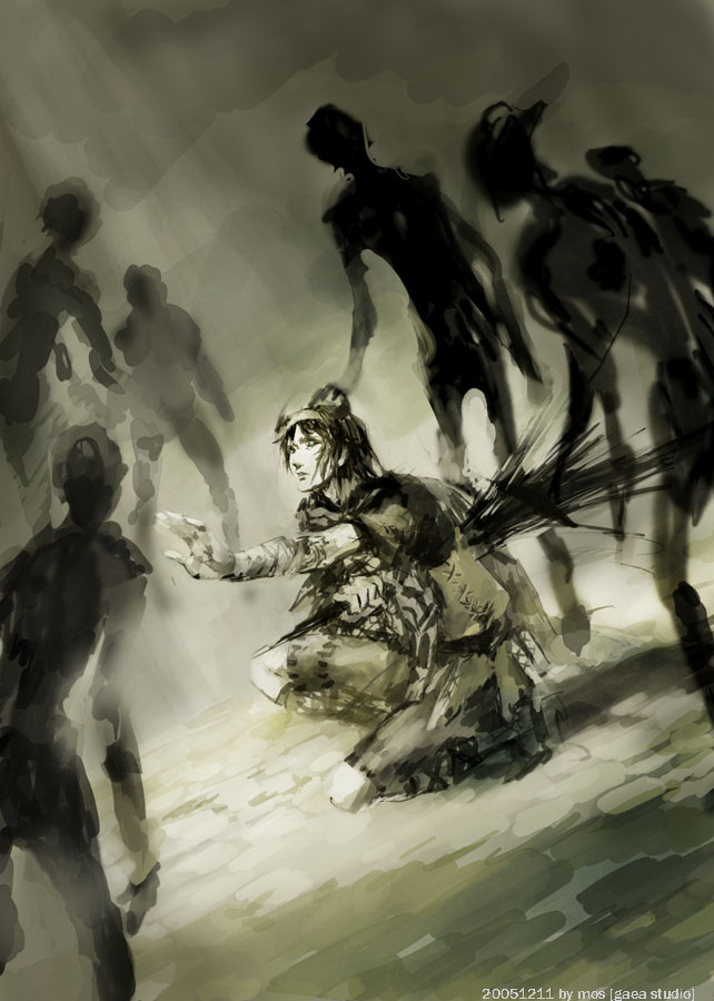absurdres, bandage, bandages, black_hair, blood, colossi, consequence, dormin