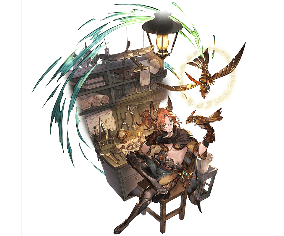 1boy, abs, animal_ears, bird, boots, cape, chair, erun_(granblue_fantasy)