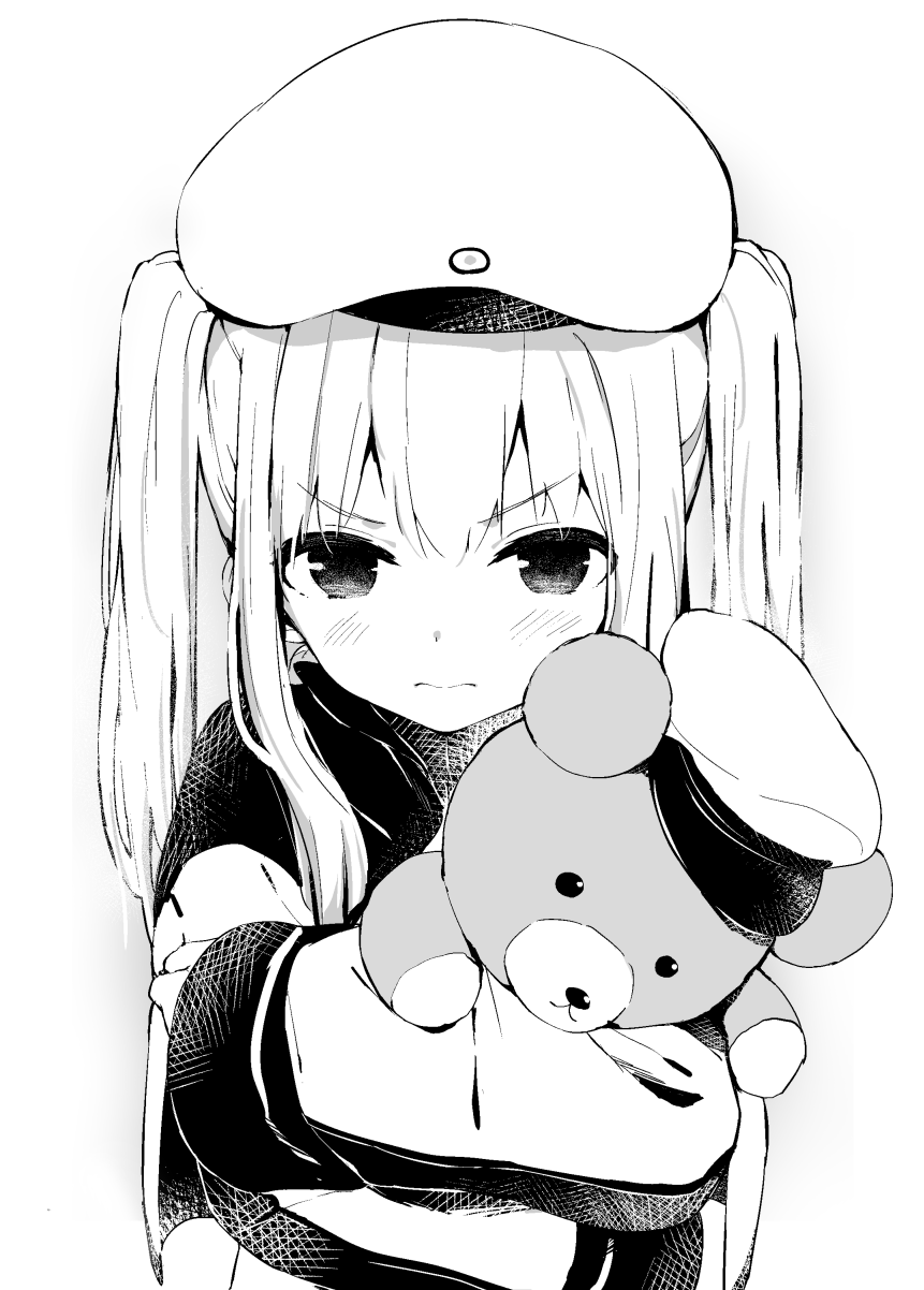 >:(, 1girl, bangs, beret, blush, frown, fueru_nattou, graf_zeppelin_(kantai_collection)