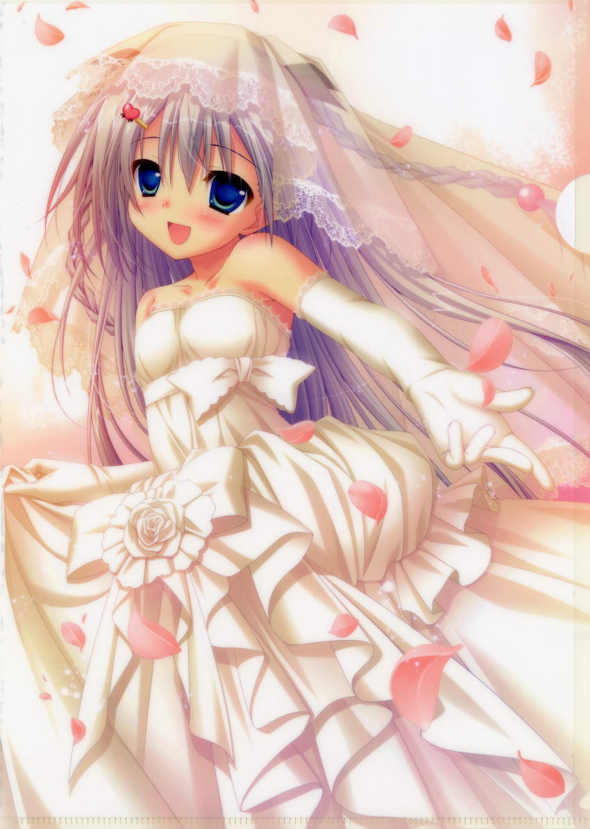 1girl, :d, absurdres, aoi_yachiho, armpits, bare_shoulders, blue_eyes, blush