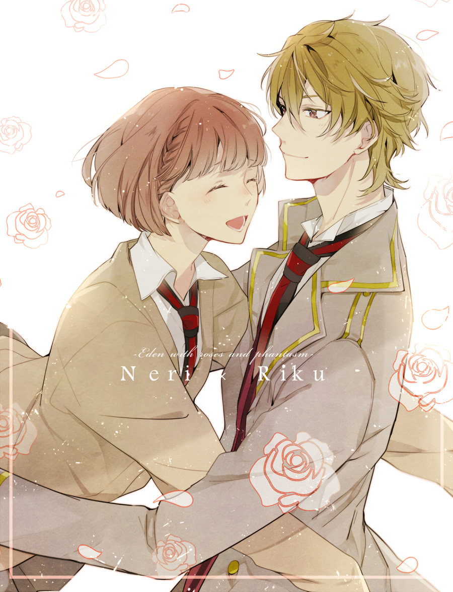 brown_eyes, brown_hair, fujieda_neri, takamine_riku, tkhs_(artist), zettai_kaikyuu_gakuen