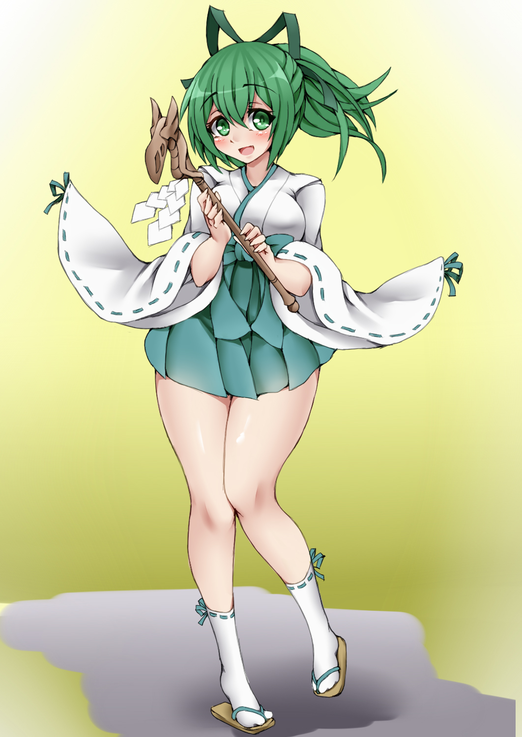 1girl, blush, breasts, duel_monster, green_eyes, green_hair, hair_ornament, highres