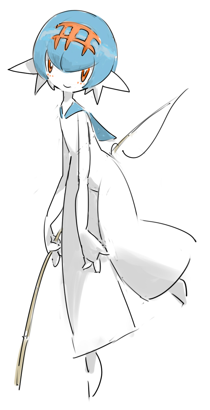 alternate_color, blue_hair, bright_pupils, closed_mouth, fishing_rod, gardevoir, hairband, highres