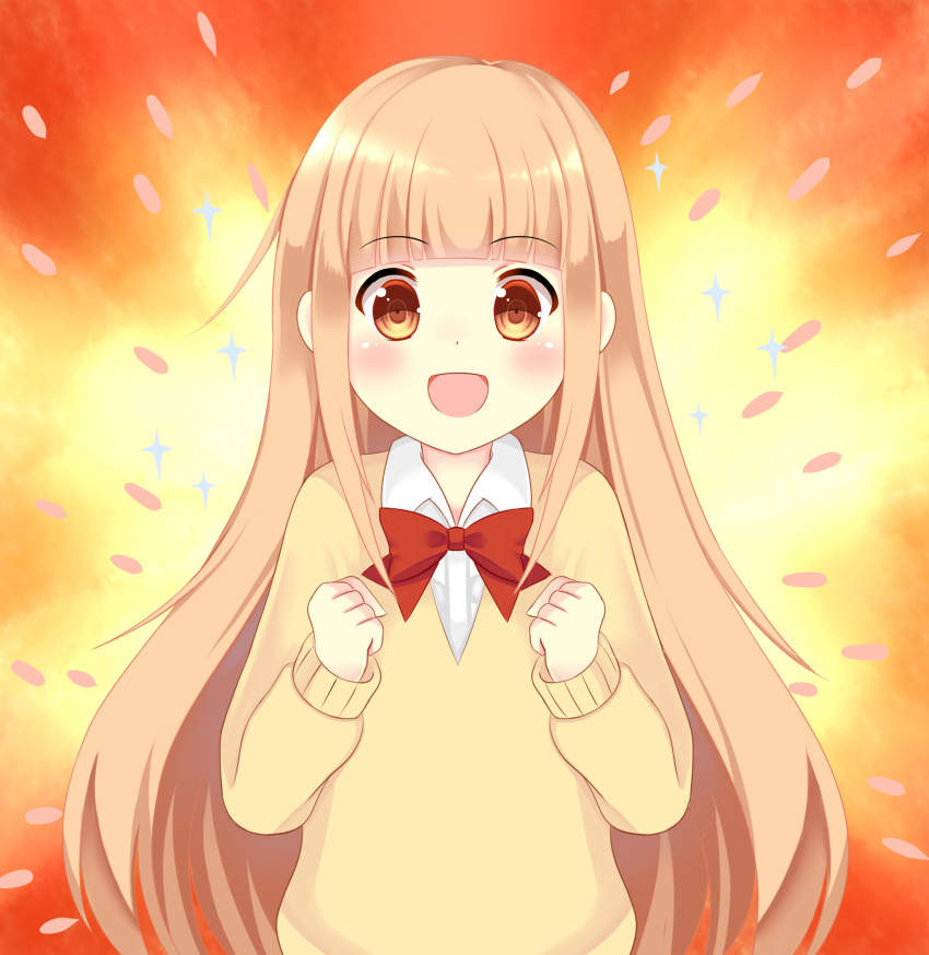 1girl, :d, absurdres, asusilver_(artist), bangs, blonde_hair, blunt_bangs, blush
