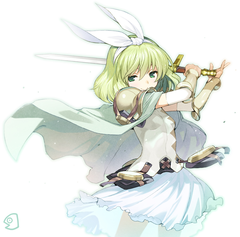 alice_soft, artist_request, cape, green_eyes, green_hair, hair_ribbon, rance_(series), rance_ix