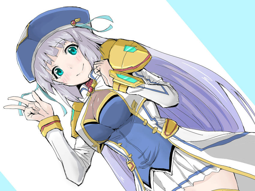 1girl, aqua_eyes, beret, breasts, fancy_dress_uniform, gundam, gundam_exa, hat