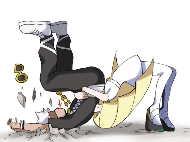 1boy, 1girl, angry, asatsuki_(fgfff), black_jacket, black_pants, blood, bracelet